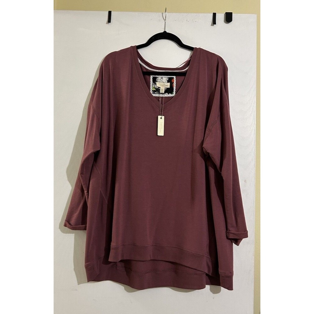 Cupio Women’s Plus 1X Mauve Solid V-Neck Long Sleeve Stretch Knit Tunic